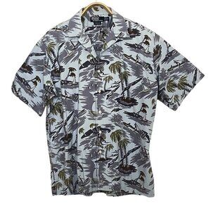 Ralph Lauren Clayton Shirt Mens Large Hawaiian Camp Aloha Sailing Blue Gray